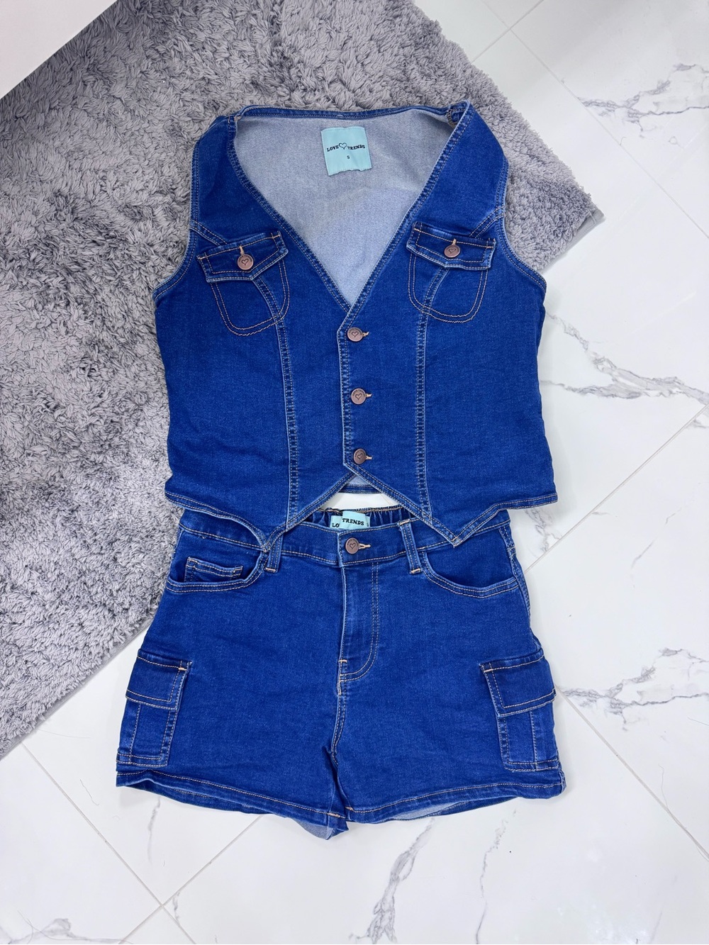 Two Piece Denim Vest Short Set! - Picture 3 of 5